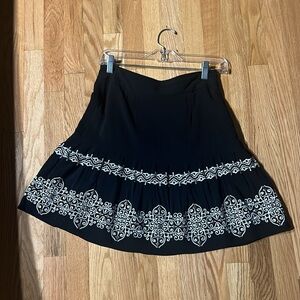 White House Black Market Black Skirt with White Embroidery